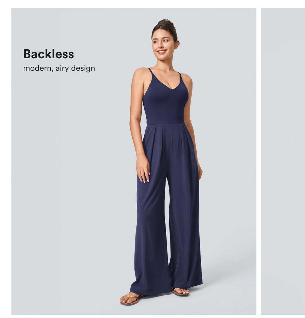 Halara Breezeful Jumpsuit Womens Medium Blue V Neck Strappy One Piece Stretch